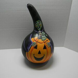 Hand Painted Gourd Halloween Witch Primitive